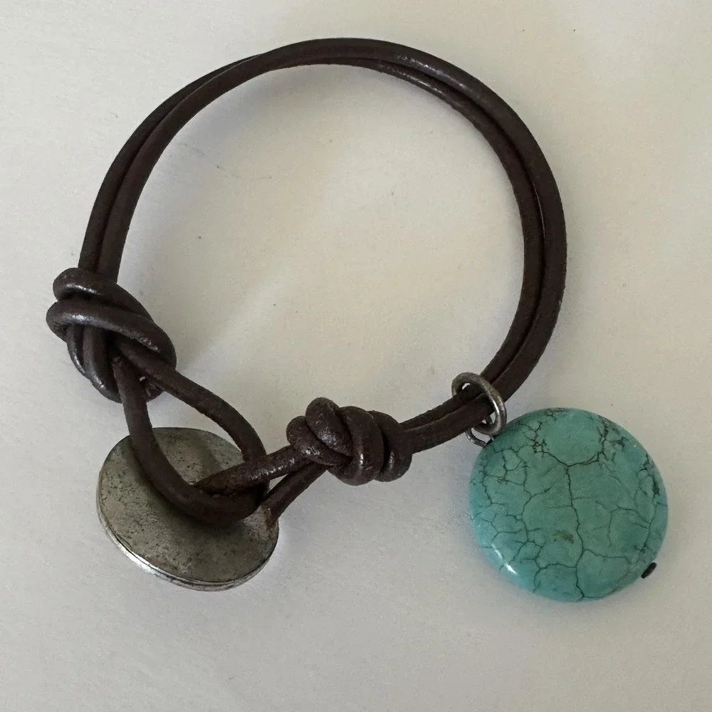 Santorini Bracelet Brown Leather Turquoise Charm‎ 7 Inch Blue Toggle Love